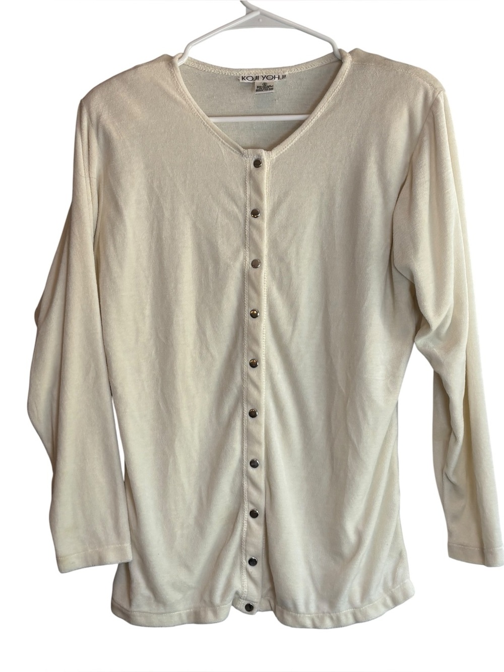 Vintage Koji Yohji Ivory Velour Snap Front Cardigan Size Small